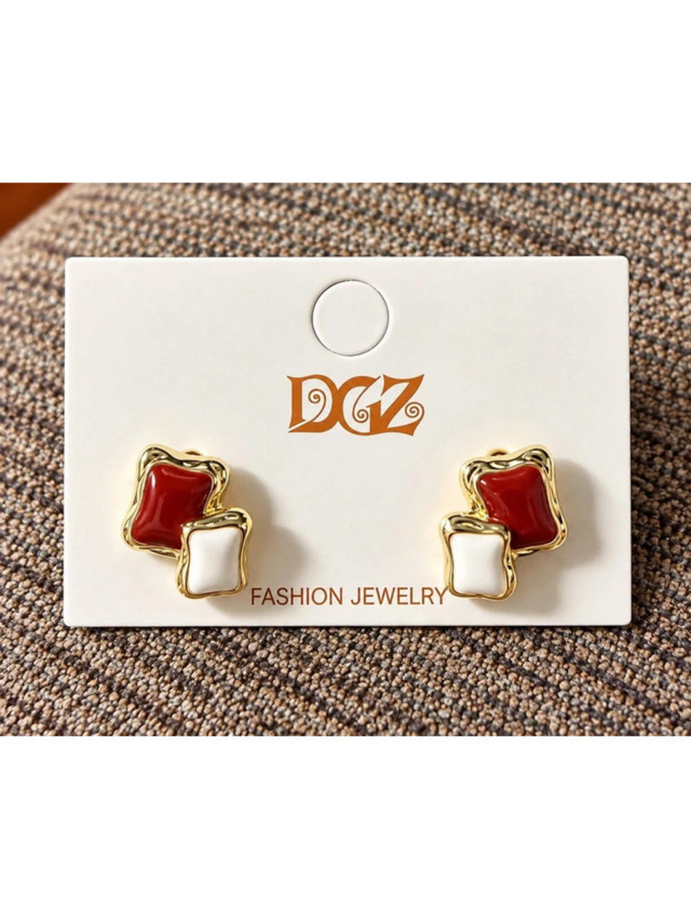 Red White Gold Stud Earrings Retro Statement Jewelry Gift for her Vintage Styles